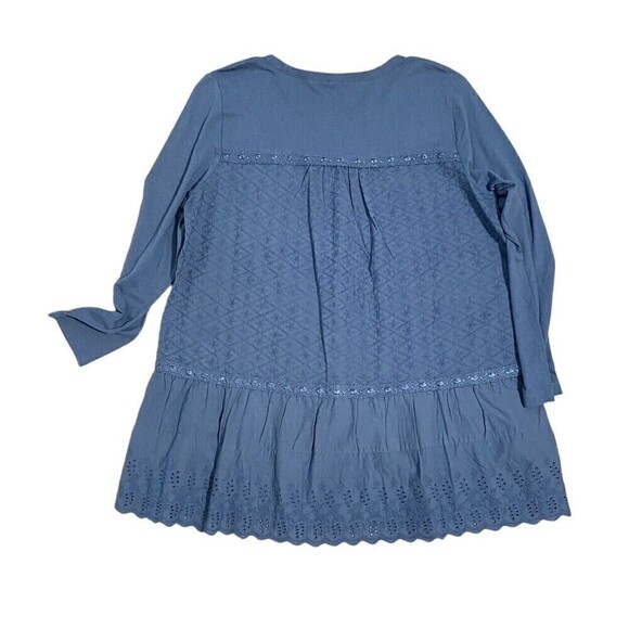 LOGO Lori Goldstein Size XS Blue Woven Modal Blouse Embroidered Eyelet Tunic - Picture 7 of 7